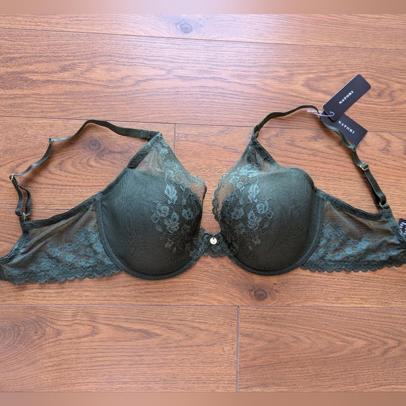 Natori Cherry Blossom Plunge Convertible Underwire Bra Pesto 32DDD 32E UK NWT - Picture 6 of 10